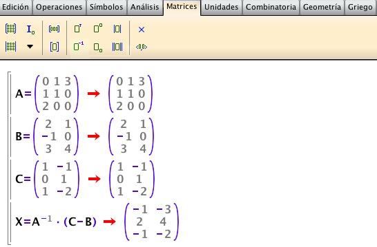 Mateáticas II Tea 4. 8 Hallaos C B =. Calculaos efectuando el producto se obtiene: B C 4 hora resolvereos el problea con Wiris:.