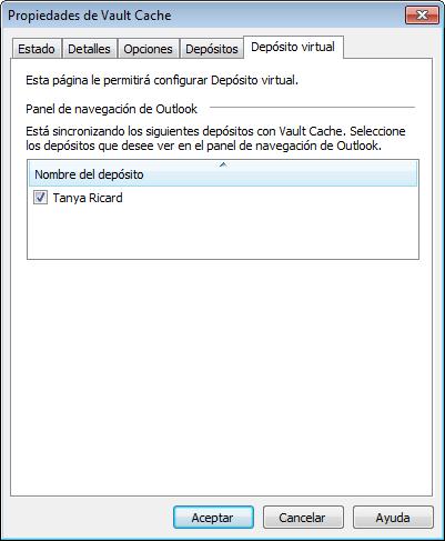 Configurar Enterprise Vault Desactivar la función Autoarchivar de Outlook 18 3 En la ficha Depósito virtual, seleccione el nombre del depósito que desea mostrar u ocultar en el panel de navegación de