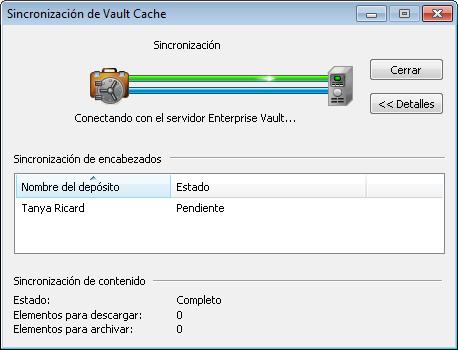 Administrar el archivado de Enterprise Vault Sincronizar Vault Cache 41 Enterprise Vault determina automáticamente qué elementos descargar a Vault Cache.