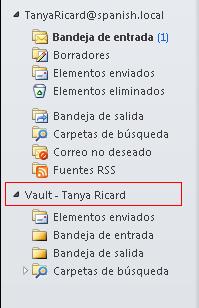 Presentación de Veritas Enterprise Vault Acerca del depósito virtual para usuarios de Outlook 9 Figura 1-1 Ejemplo de un depósito virtual El contenido del depósito seleccionado se muestra en el panel