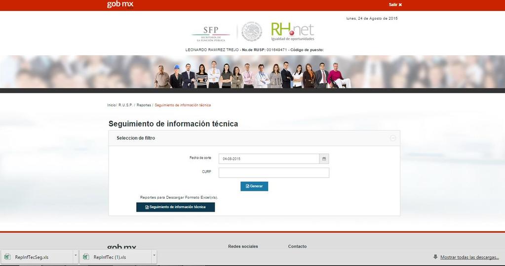 HOJA 42 DE 53 Generar reporte Reporte descargado Reportes Portal de Transparencia Para cualquier persona que desee ingresar a consultar reportes de los puestos de servidores