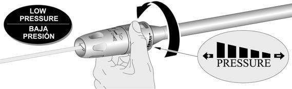 NOTE: The pressure of the spray on the surface you are cleaning increases as you move the wand closer to the surface. To increase angle to a fan spray, turn counterclockwise.