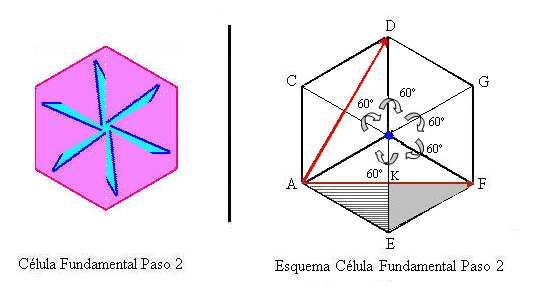 77: Generación Célula Fundamental Paso 2 Al igual que en el grupo p3, construida la célula hexagonal se le aplican las transformaciones