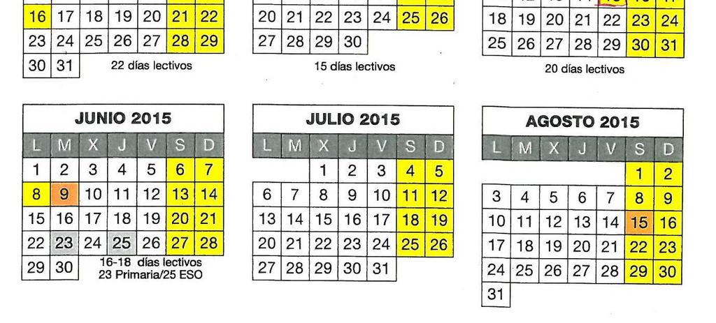 En el calendario escolar se incluyen las fiestas locales (Santa Eufemia y San Isidro).