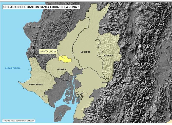 FICHA DE CIFRAS GENERALES CANTÓN Cantón SANTA LUCÍA, Provincia de GUAYAS se encuentra en la Zona 5 de planificación.