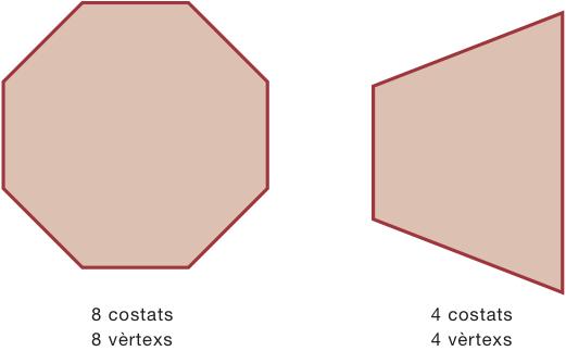 Vèrtex: Punt on es troben dos costats. Angle: Regió compresa entre dos costats del polígon que tenen un vèrtex comú.