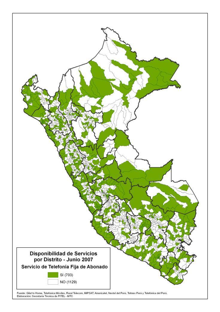 Mapas distritales sin servicio Telefonía Fija Sin servicio: 1246 distritos Sin