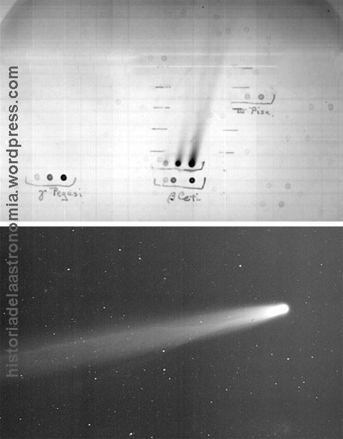 ASTROCÁMARA SAEGMÜLLER-BRASHEAR [4] 5. Fotografías del cometa Hallay obtenidas con la astrocámara Saegmüller- Brashear. Arriba.