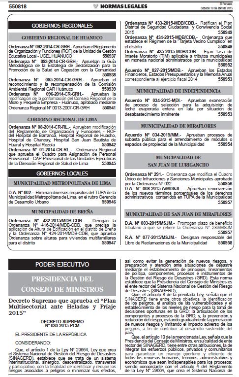 ANEXO N 02 Decreto Supremo N 030-2015-PCM Plan