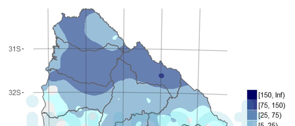 El mapa que se muestra a continuación representa la precipitación acumulada entre las 07:00 am del día 14/03/2018 hasta las 07:00 am del