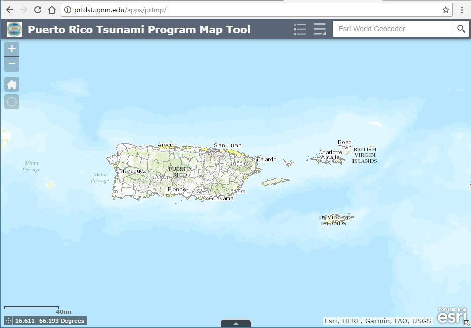 Zona de desalojo por tsunami (PR & USVI) Modelo de inundacio n por tsunami 2012 (zona de inundacio n y altura de la inundacio n) Rutas de desalojo por tsunami Rotulacio n TsunamiReady Lugares de
