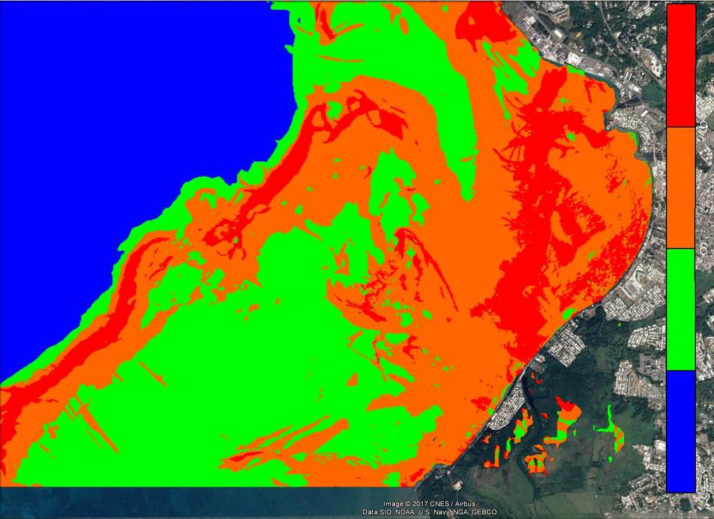 Apéndice 4: Mapa de Corrientes inducidas por tsunami para el puerto de Mayagüez (A. Mercado, RSPR). Esta figura contempla el escenario para la Falla del Canal de la Mona.