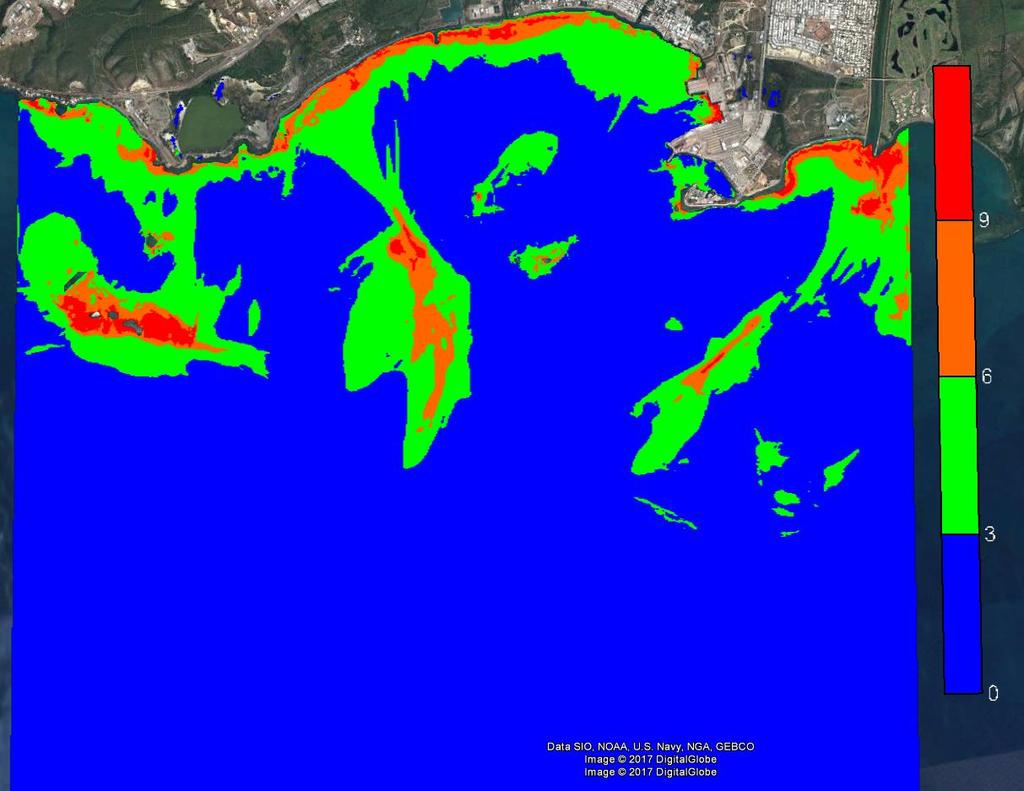 Apéndice 5: Mapa de Corrientes inducidas por tsunami para el puerto de Ponce (A. Mercado, RSPR). Esta figura contempla el escenario de la Falla de Muertos.