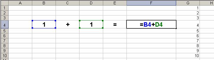 Paso 9: Completa tu ejercicio colocando el signo + en la celda C4, creando una validación en D4, coloca el signo = en E4 y una fórmula de suma en la celda F5 como aparece en la