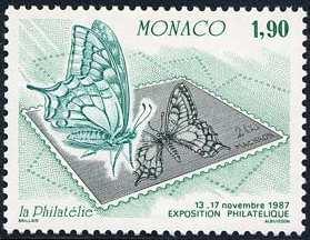 1987 Julio 28 : Exposición Filatélica : Mariposa y realización de sellos (4 valores) (Y & T : 1585-1588) (Scott : 1586-1589).