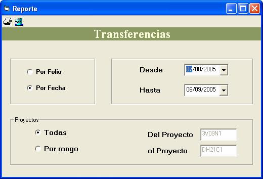 Transferencias En esta pantalla (ver Fig. 24) se puede obtener un reporte de todas las transferencias realizadas a lo largo del año presupuestal.