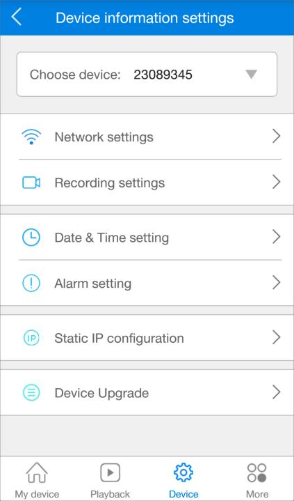 Device settings Tras seleccionar el dispositivo del listado puedes hacer la configuración. A continuación te indicamos que posibilidades permite 1. Network Setting.