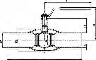 1 pc reduce bore ball valve. District heating Const. carbon steel DIN ST-37. Extended butt weld ends. Ball: SS 304. stem: ss 303. Seats: PTFE + graphite. O rings stem: viton. PN 25/40. Temp.