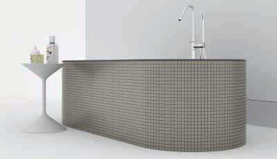 Eclettico circle freestanding with top in black glass and mosaics