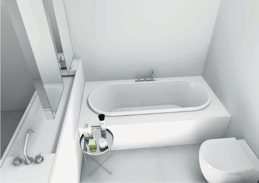Vasca Street 180x80 in composizione con mobile lavabo Modulo30. Finitura Corian Glacier white.