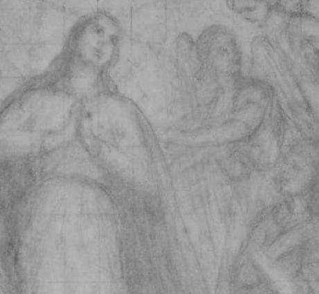 El tema del gesto se ve en el detalle del dibujo a grafito de La Inmaculada, en 1940.