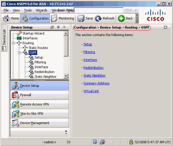 Habilite el proceso de ruteo de OSPF en la lengueta de los casos de la configuración > del