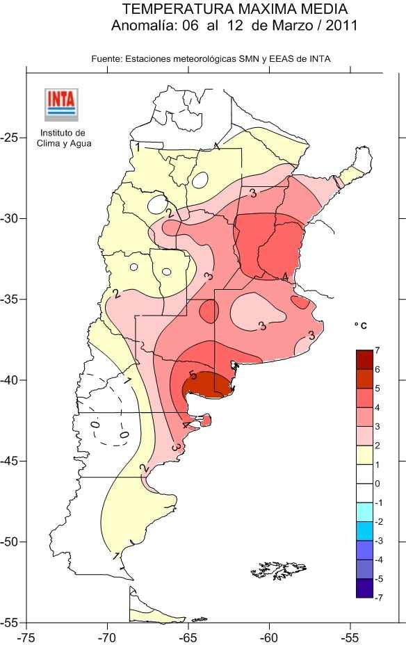Análisis de la temperatura máxima semanal L a temperatura máxima promedio más alta de la semana se registró en Resistencia (34.6 C) y la más baja en Ushuaia (14.2 C) (Fig. 3). Fig.