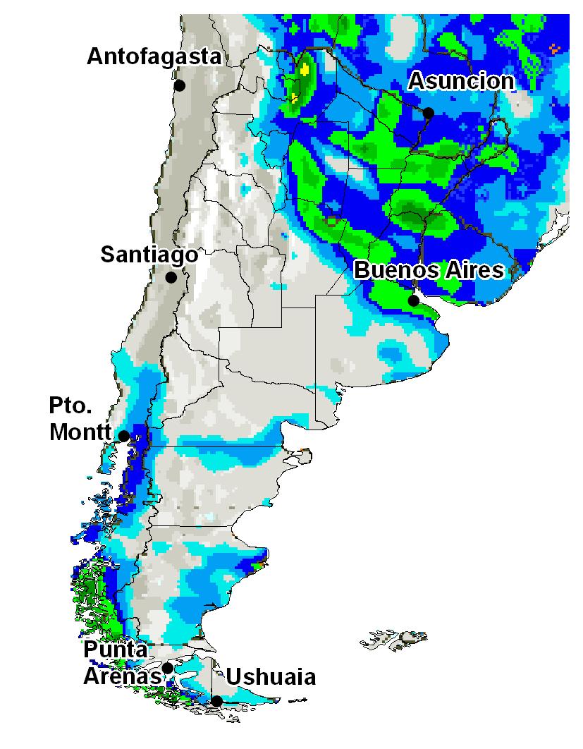 Lunes 14: Buenas condiciones meteorológicas en gran parte del territorio argentino. Inestable en Santa Cruz (sur), Tierra del Fuego y zonas cordilleranas de la Patagonia.