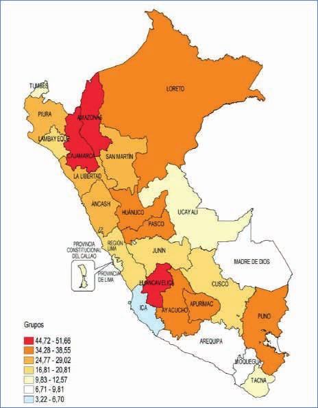 Anexo N 11: Departamentos con niveles de pobreza monetaria, 2015 115 Fuente:
