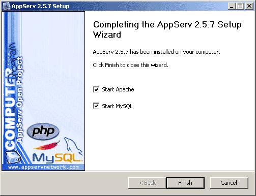 7. Pulsando ahora en el botón Install, se procede a la instalación tal y como se lo hemos indicado. Aparecerá, cuando termine una ventana en la que nos pregunta si arranca Apache y MySQL.