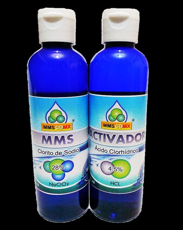 Pack MMS: Clorito de Sodio al 8% + Activador HCL %. Para Protocolo 000.. Desintoxica, oxigena y alcaliniza.. Limpieza y curación de heridas expuestas o internas.