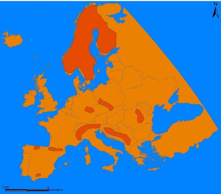 4.2 Mapa de distribución general en el oeste de las Regiones Mediterránea y Eurosiberiana 4.3.
