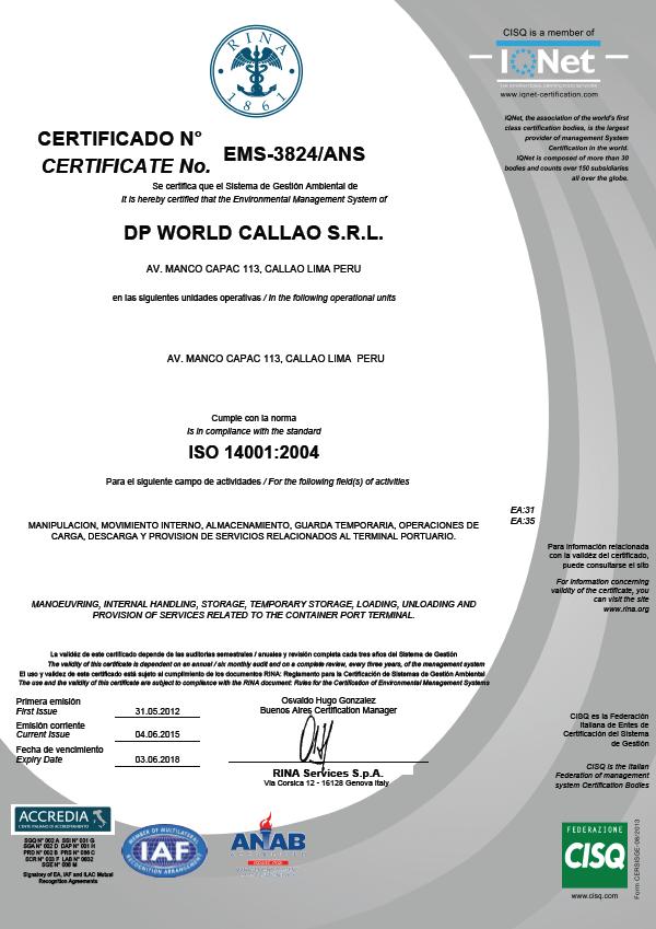 Principales indicadores alcanzados en el 2015 Medio Ambiente Renovación de la Certificación ISO