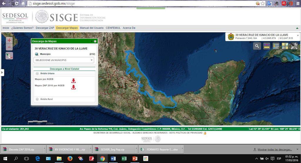 Mapas ZAP 2016 (Localidad y AGEB) 1. Ingresar a la pagina http://sisge.sedesol.gob.mx/sisge 2.