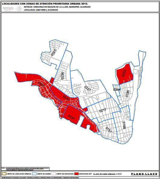Mapas ZAP 2016 (Localidad y AGEB) El Mapa general muestra la localidad total con sus AGEBS divididas e
