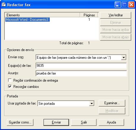 Donde la opción Equipo(s) de fax debe llevar el número de fax ya sea local o externo.