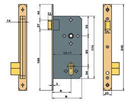 Puertas de madera Wooden doors Portes en bois Caja única grande E=85 ref. 5420 Entre ejes Axe Entraxe: 85mm. Picaporte reversible accionable mediante manilla (nueca 8mm.) o llave.