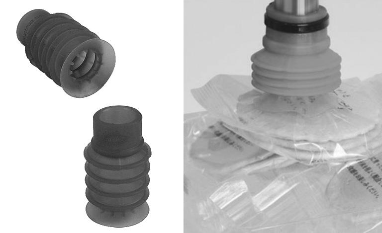 Ventosas Ventosas para embalaje SPB4 - Ventosa de fuelle SPB4 con 4,5 pliegues y labio sellador suave y flexible para la manipulación de productos finos de forma inestable, como bolsas u otros