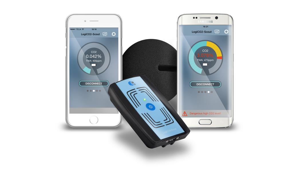 Nuevos productos Monitor de CO2 LogiCO2-Scout Usamos la capacidad de los teléfonos inteligentes para comunicarnos con nuestro Detector de CO2 personal.