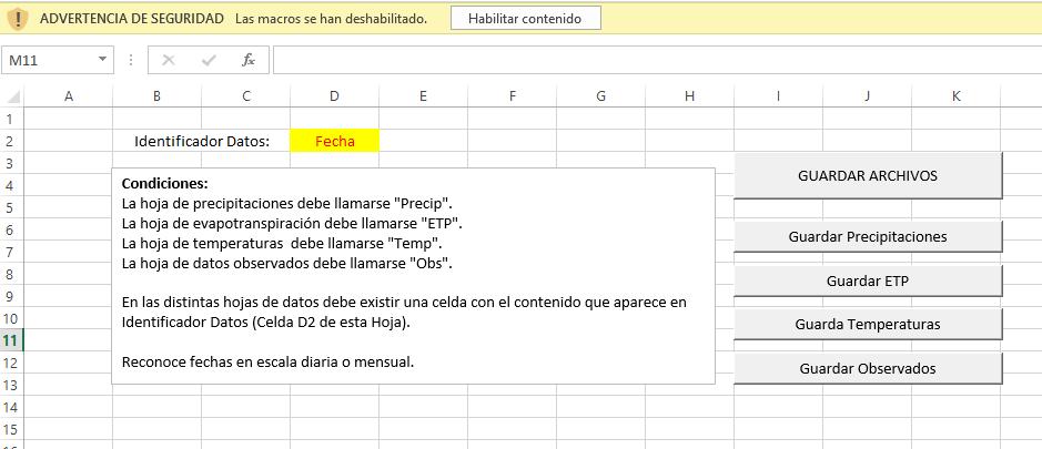 Figura 25: Hoja de Control del libro de Excel para la creación de archivos de datos de e EvalHid.