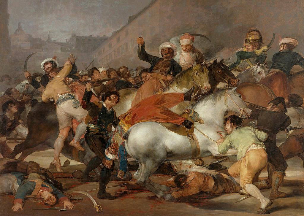 Aquí pintó la resistencia del pueblo de Madrid (están en la Plaza de Sol, el 2 de mayo de 1808) contra las tropas egipcias de Napoleón (los mamelucos).