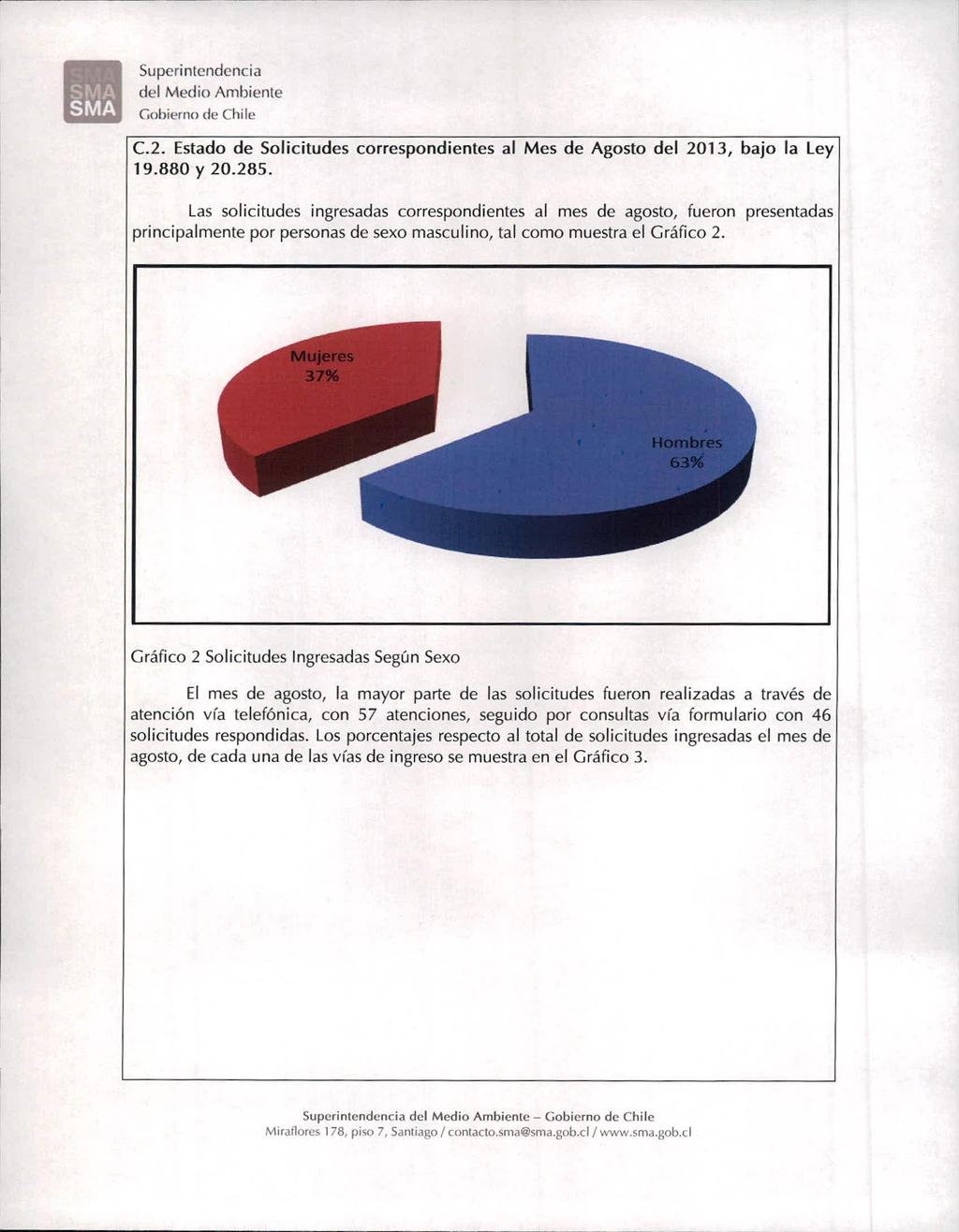 del Medio Ambiente ohierno de Chile C.2. Estado de Solicitudes correspondientes al Mes de Agosto del 2013, bajo la Ley 19.880 y 20.285.