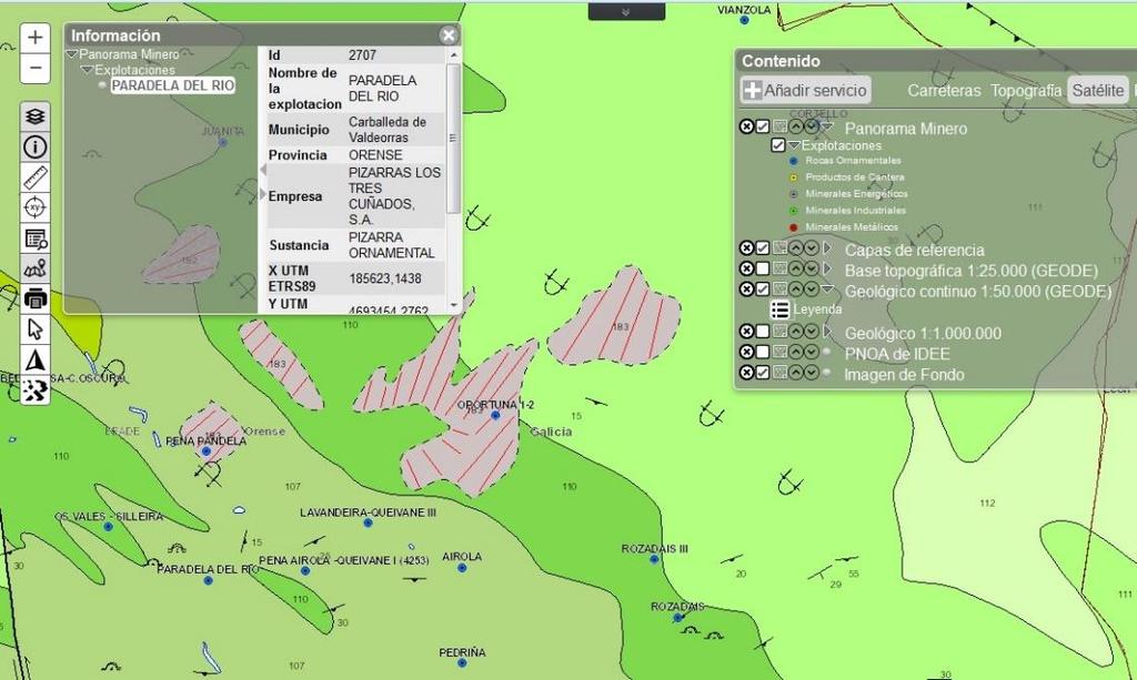 Ejemplo de visualización de explotaciones sobre mapa geológico http://info.igme.es/visorweb/default.aspx?configuracion=estminera 1.