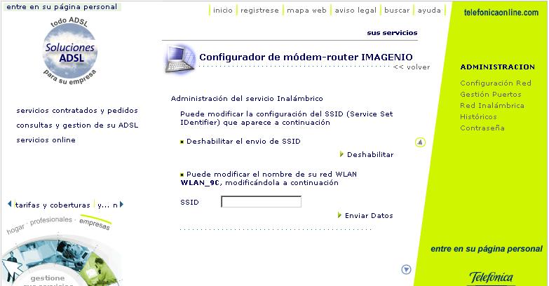 2 SSID (Service Set Identifier) Desde esta página se puede realizar una gestión del identificador SSID.