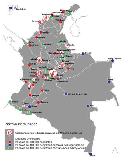 IMPORTANCIA DE LAS CIUDADES Sistema de Ciudades Mayores de 100 mil habitantes 18 AGLOMERACIONES URBANAS 113 MUNICIPIOS CIUDADES