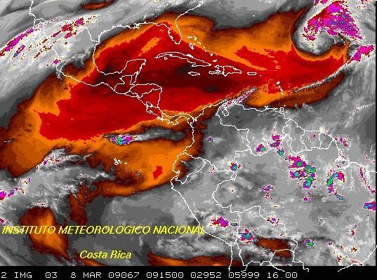 Las imágenes de satélite de este día (figura 5a) muestran las condiciones de nubosidad y lluvias que se presentaron desde horas de la madrugada de este día, según se muestra en las siguientes figuras.