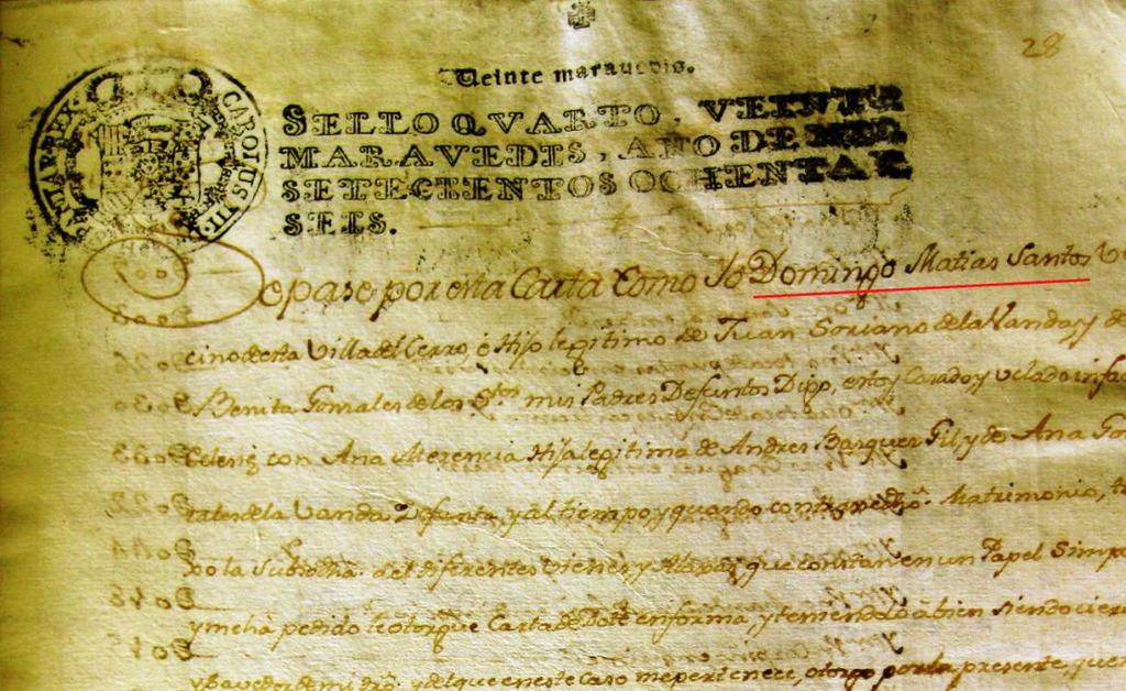 Doc. nº 3.- Carta dotal de Domingo Matías Santos. (A.P.N.E.C.) 1786.