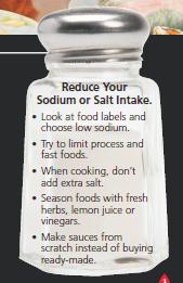 demasiado 3) Lea las etiquetas y seleccione una opción con bajo contenido de sal 4) Evite alimentos procesados?
