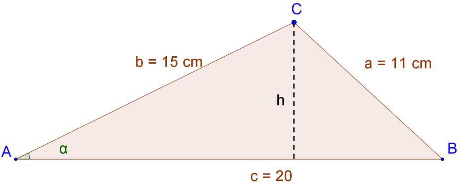 Solución: Necesitamos conocer la altura h del triángulo. Primeramente hacemos uso del teorema del seno para calcular el valor del ángulo δ. 14.6 sen(19º) = 24.9 sen(γ) sen(γ) = 24sen(19º) 14.