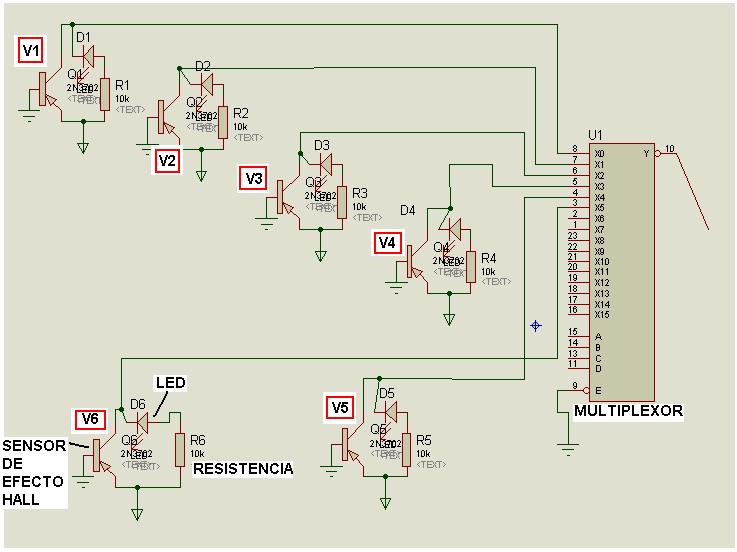 Sensor de efecto Hall Entrada del multiplexor Nombre asignado 1 E0 Electrodo V1 2 E1 Electrodo V2 3 E2 Electrodo V3 4 E3 Electrodo V4 5 E4 Electrodo V5 6 E5 Electrodo V6 TABLA 2: Asignación de los